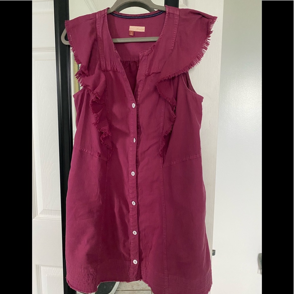 Pilcro from Anthropology flutter sleeve button down tunic dress sz medium